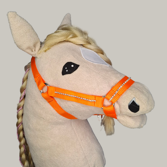 Hobby horse halster - Oranje en strass steentjes