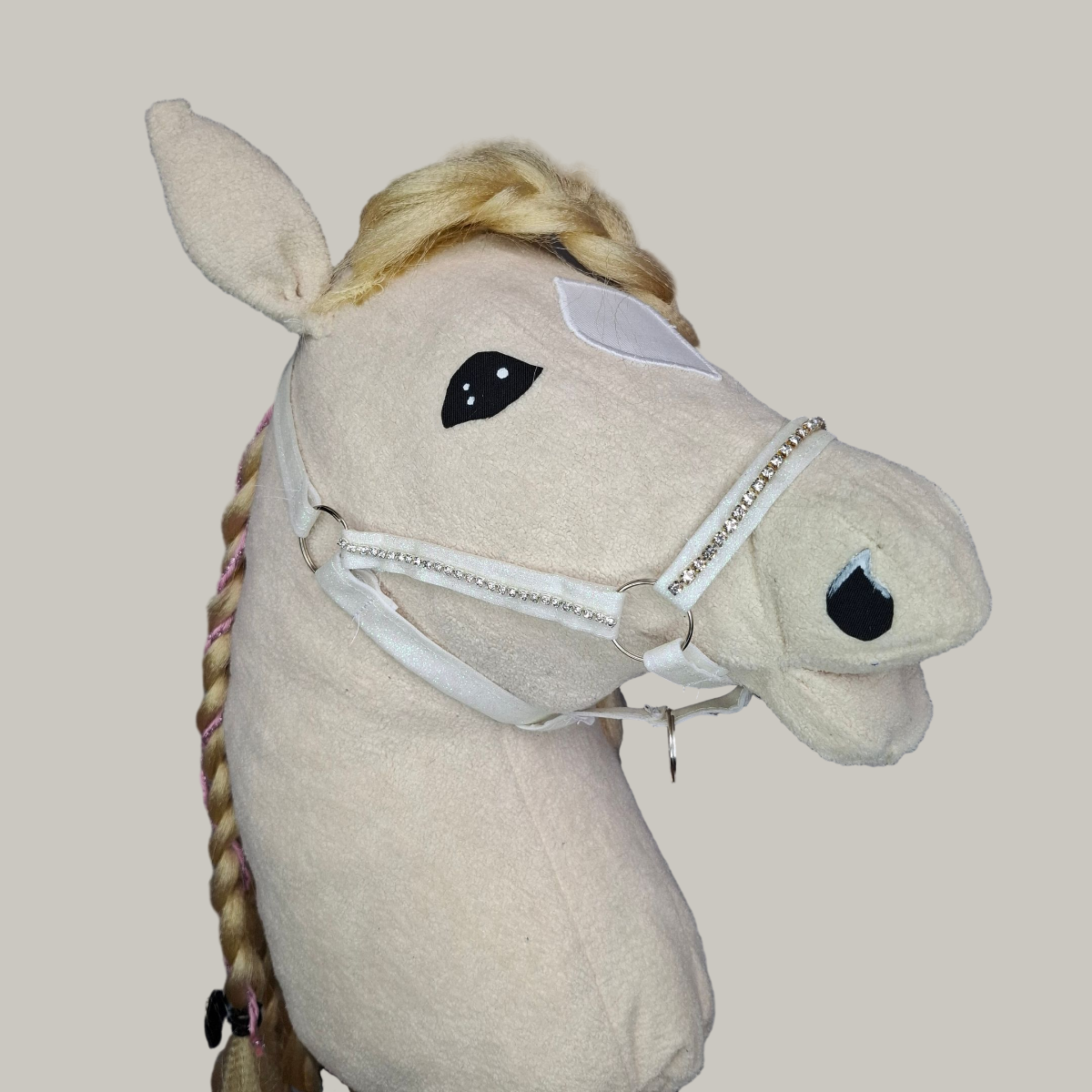 Hobby horse halster - Wit glitter stof en strass steentjes